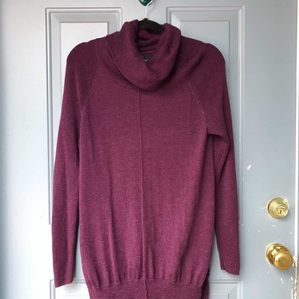Cynthia Rowley Purple Cowl Tunic Sweater 100% merino wool